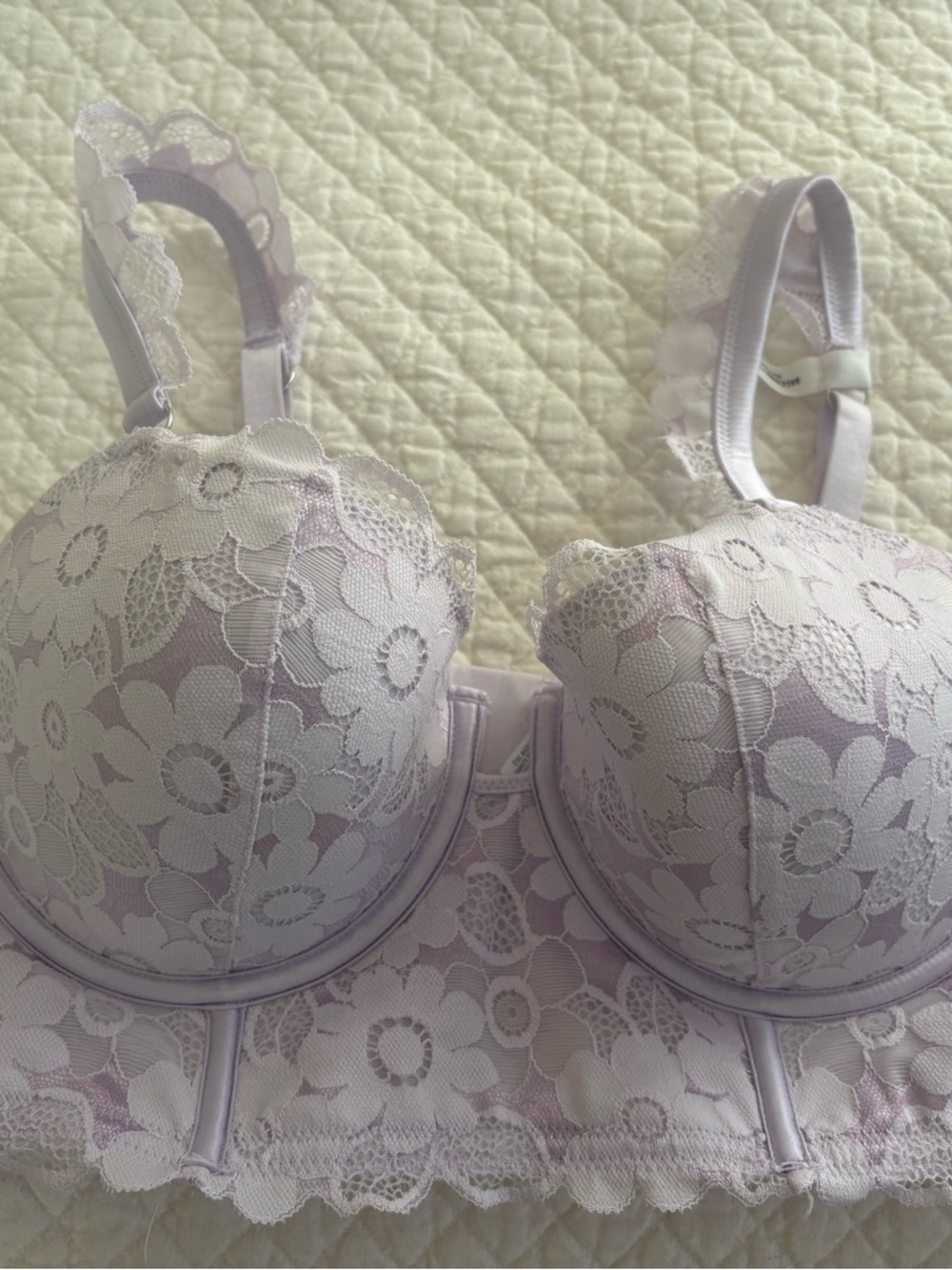 New Aerie Lilac Lavender White Lace Balconette Bra 36C - Picture 10 of 10